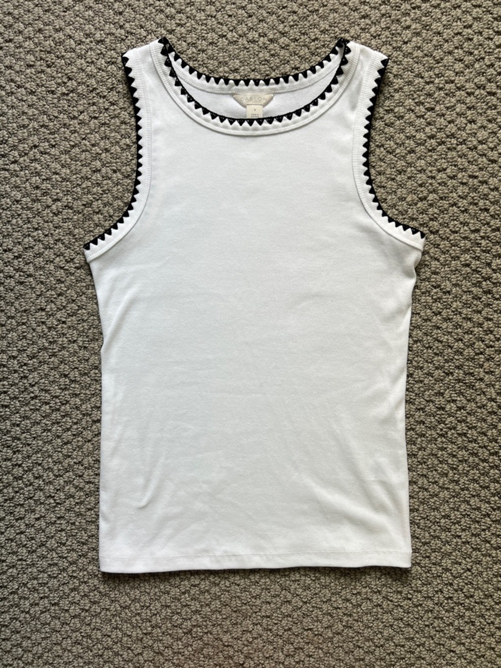 White Tank Top with Black Scalloped Trim